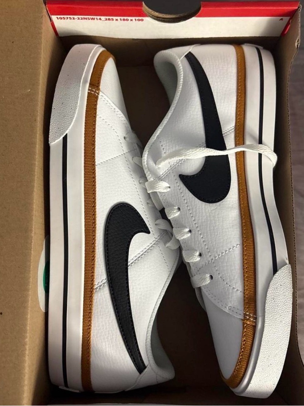 Nike Women’s White Sneakers with Black Swoosh and Brown Trim